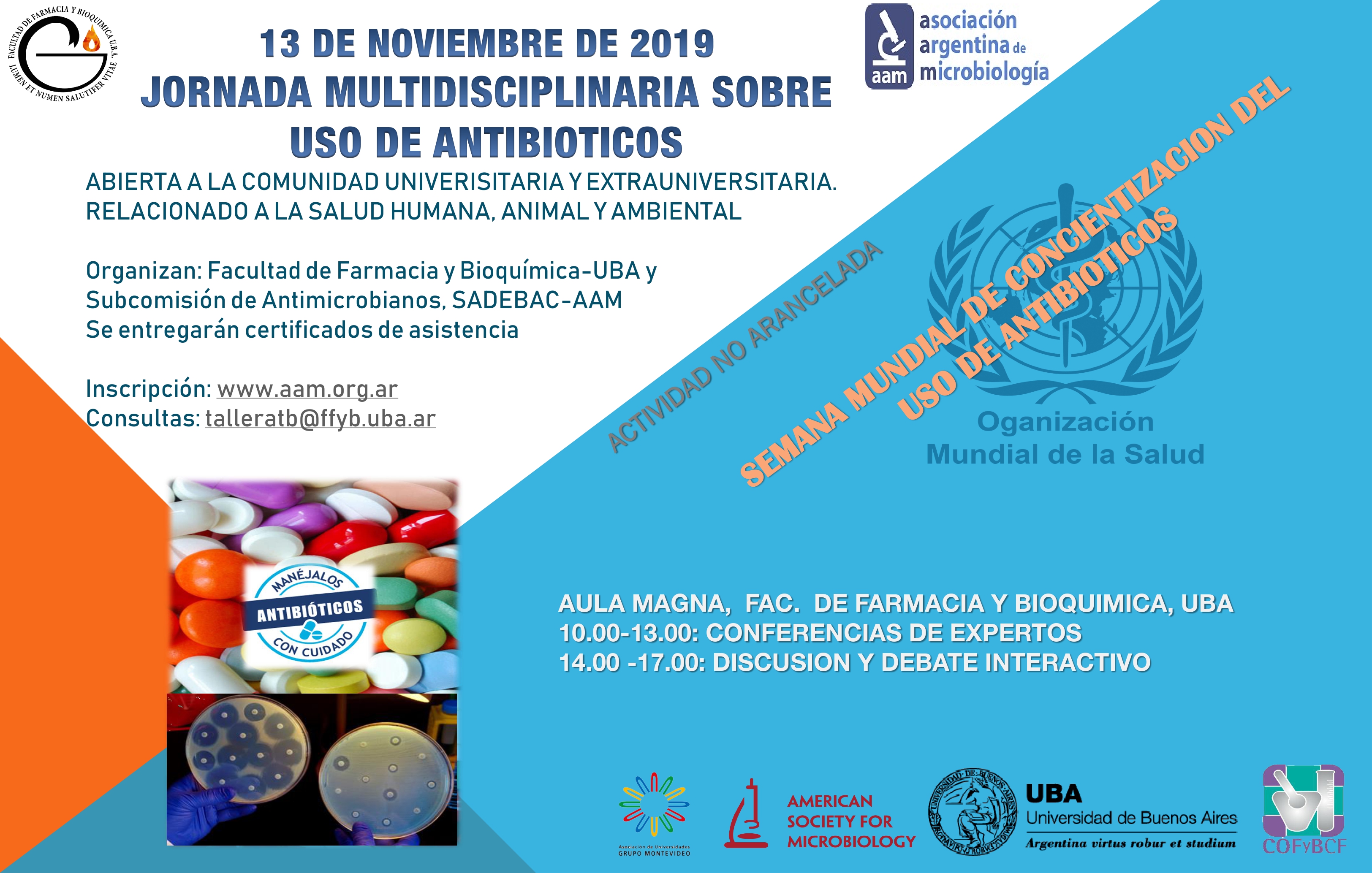 CA Salud Humana participará en la UBA de la Jornada Multidisciplinaria sobre uso de antibióticos