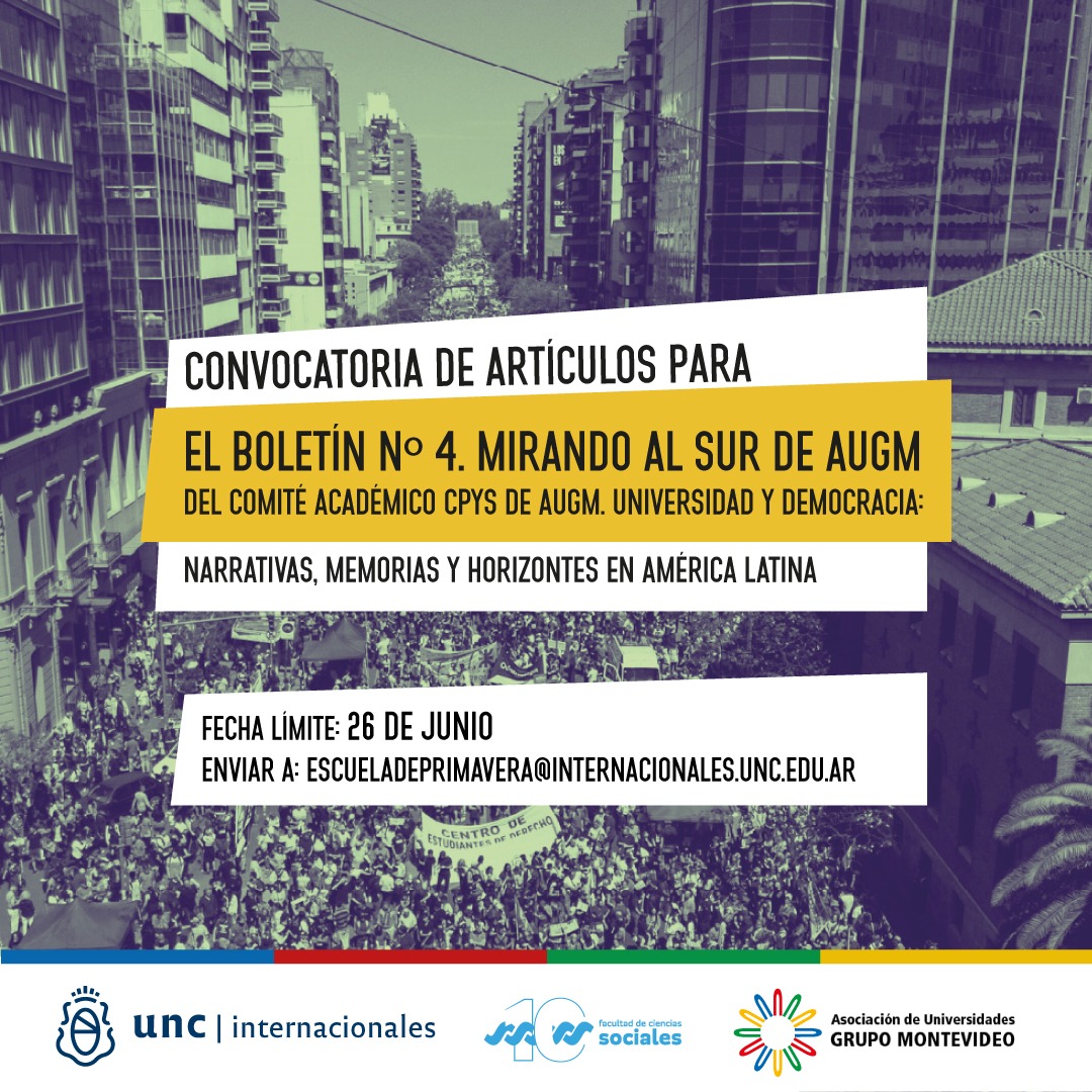 Convocatoria para el envío de trabajos para la revista del Comité Académico Ciencias Políticas y Sociales. El Nº 4 llevará la consigna: “Universidad y democracia: narrativas, memorias y horizontes en América Latina”.